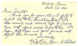 [Postcard from Mr. and Mrs. Horace R. Belew to Truett Latimer, February 25, 1961]
