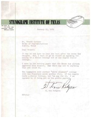 [Letter from H. Don Rodgers to Truett Latimer, January 25, 1962]