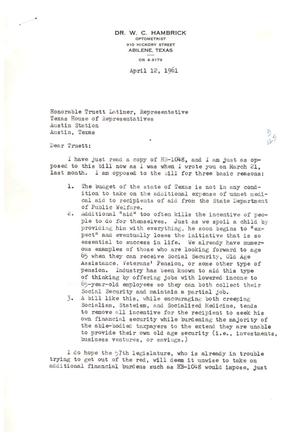 [Letter from W. C. Hambrick to Truett Latimer, April 12, 1961]