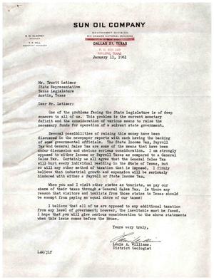 [Letter from Louis A. Williams to Truett Latimer, January 11, 1961]