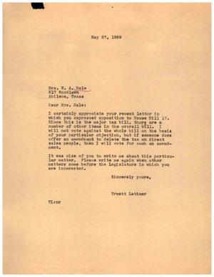 [Letter from Truett Latimer to Mrs. W. A. Hale, May 27, 1959]