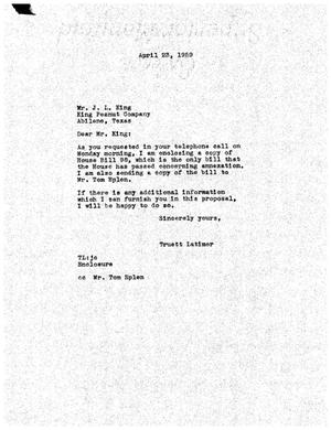 [Letter from Truett Latimer to J. L. King, ]