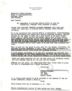 [Letter from Richard Dresser to Truett Latimer, December 19, 1960]