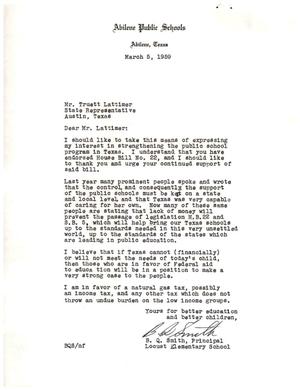 [Letter from B. Q. Smith to Truett Latimer, March 5, 1959]