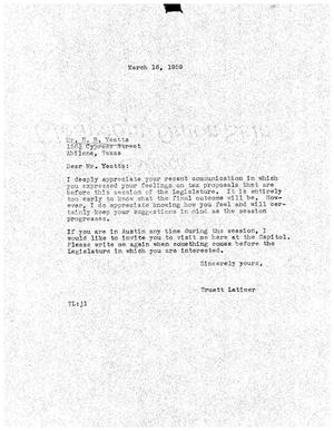 [Letter from Truett Latimer to E. B. Yeatts, March 16, 1959]