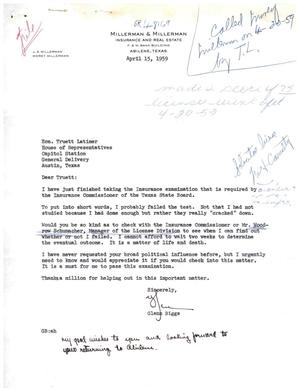 [Letter from Glenn Biggs to Truett Latimer, April 15, 1959]