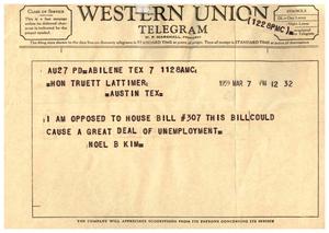 [Letter from Noel B. Kim to Truett Latimer, March 7 1959]