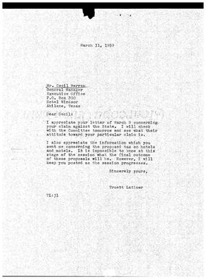 [Letter from Truett Latimer to Cecil Warren, March 11, 1959]