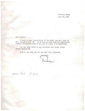 [Letter from Eudora Hawkins to Truett Latimer, July 26, 1961]