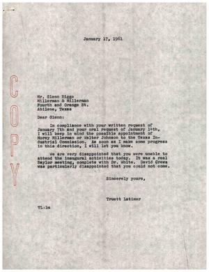 [Letter from Truett Latimer to Glenn Biggs, January 17, 1961]