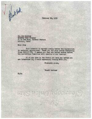 [Letter from Truett Latimer to Jim Lindsey, February 24, 1959]