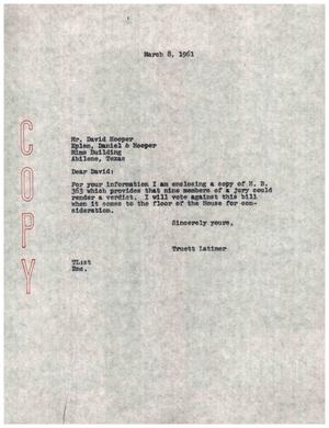 [Letter from Truett Latimer to David Hooper, March 8, 1961]