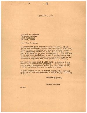 [Letter from Truett Latimer to Kit M. Parsons, April 24, 1959]