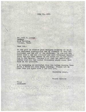 [Letter from Truett Latimer to John H. Deford, July 30, 1959]