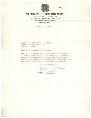 [Letter from Bill W. Bertram to Truett Latimer, March 4, 1959]
