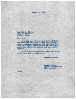 [Letter from Truett Latimer to Bill J. Stevens, March 22, 1961]