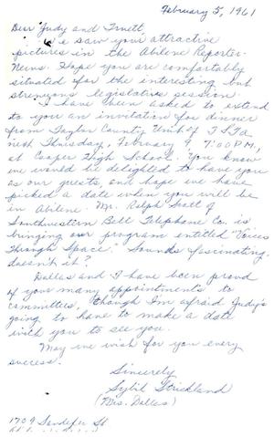 [Letter from Sybil Strickland to Judy and Truett Latimer, February 5, 1961]