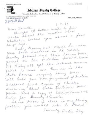 [Letter from Audie Fay to Truett Latimer, June 5, 1961]