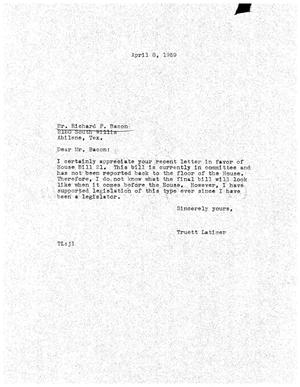 [Letter from Truett Latimer to Richard F. Bacon, April 8, 1959]
