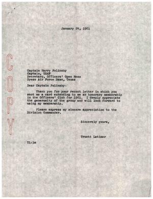 [Letter from Truett Latimer to Harry Polinsky, January 24, 1961]