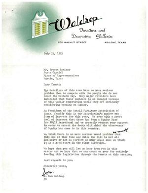[Letter from A. Sam Waldrop to Truett Latimer, July 29, 1961]
