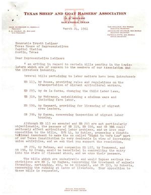 [Letter from Tom Wallace to Truett Latimer, March 24, 1961]