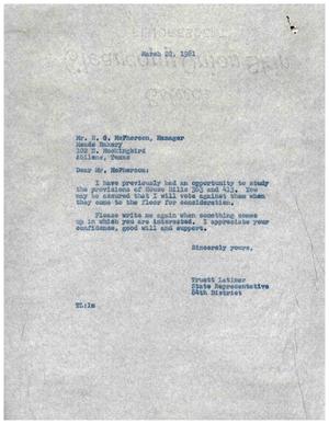 [Letter from Truett Latimer to H. G. McPherson, March 22, 1961]