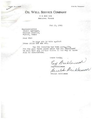 [Letter from Fay & Beulah Beidleman to Truett Latimer, February 23, 1961]