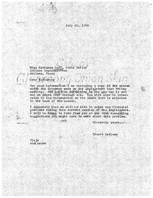 [Letter from Truett Latimer to Katharyn Duff, July 20, 1959]