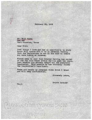 [Letter from Truett Latimer to Bill Moody, February 20, 1959]