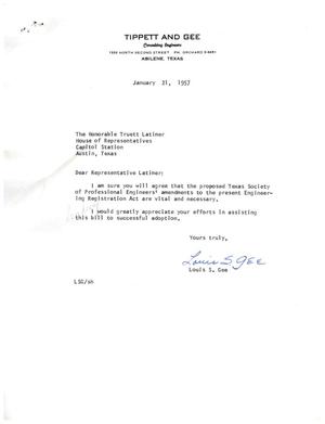 [Letter from Louis S. Gee to Truett Latimer, January 21, 1957]