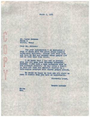 [Letter from Truett Latimer to Leroy Johnson, March 9, 1961]