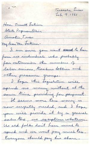 [Letter from Seth Sayles to Truett Latimer, February 7, 1961]