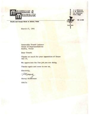 [Letter from Morey Millerman to Truett Latimer, March 17, 1961]