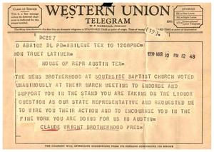 [Letter from Claude Wright to Truett Latimer, March 10, 1959]