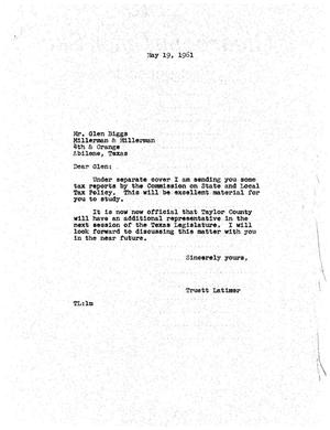 [Letter from Truett Latimer to Glen Biggs, May 19, 1961]