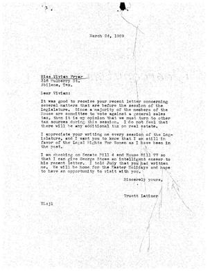 [Letter from Truett Latimer to Vivian Fryar, March 24, 1959]