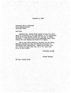 [Letter from Truett Latimer to Ben D. Suddereth, November 7, 1958]