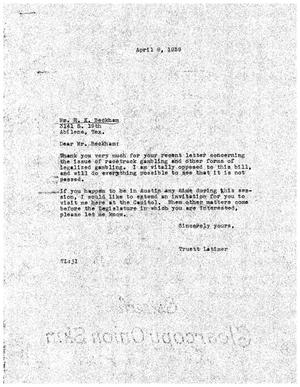 [Letter from Truett Latimer to E. K. Beckham, April 8, 1959]