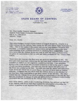 [Letter from E. E. McAdams to Hoyt Smith, September 5, 1961]