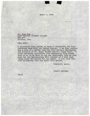 [Letter from Truett Latimer to Alan Yaw, April 9, 1959]