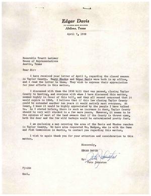 [Letter from Pete Johnston to Truett Latimer, April 7, 1959]