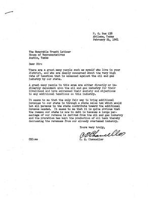 [Letter from C. E. Chancellor to Truett Latimer, February 24, 1961]