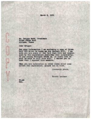 [Letter from Truett Latimer to Briggs Todd, March 2, 1961]