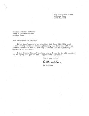 [Letter from O. M. Sides to Truett Latimer, April 14, 1961]