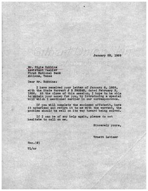 [Letter from Truett Latimer to Elgie Robbins, January 22, 1959]