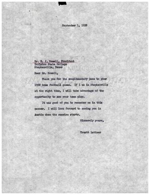 [Letter from Truett Latimer to E. J. Howell, September 1, 1958]