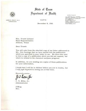 [Letter from J. T. Ellis, Jr. to Truett Latimer, December 8, 1961]