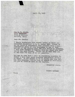 [Letter from Truett Latimer to M. S. Caudle, April 21, 1959]