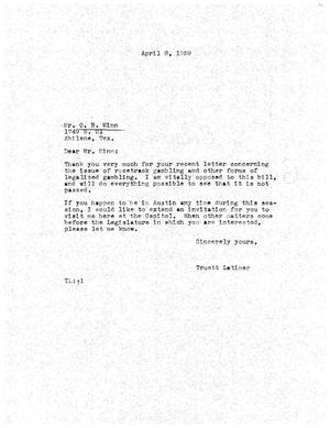 [Letter from Truett Latimer to O. B. Winn, April 8, 1959]